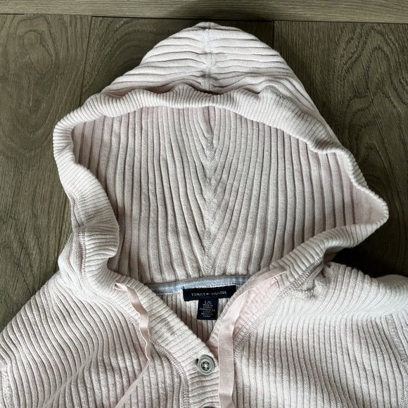 Tommy Hilfiger Hooded Sweater Womens L Knit Pink Pullover Front Pockets Buttons - Picture 8 of 10